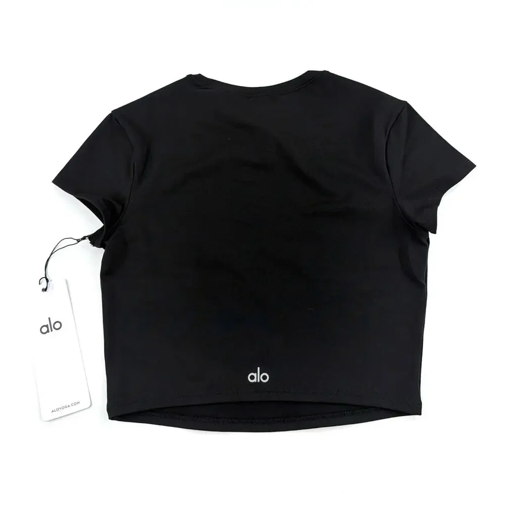 Alo Yoga Black Alosoft Crop Finesse Short Sleeve Tee Size S